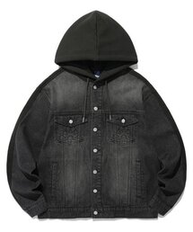 ISTKUNST（イストクンスト）の「DENIM MIX SWEAT HOODED JACKET_BLACK(IK2ESMD110A)（デニムジャケット）」