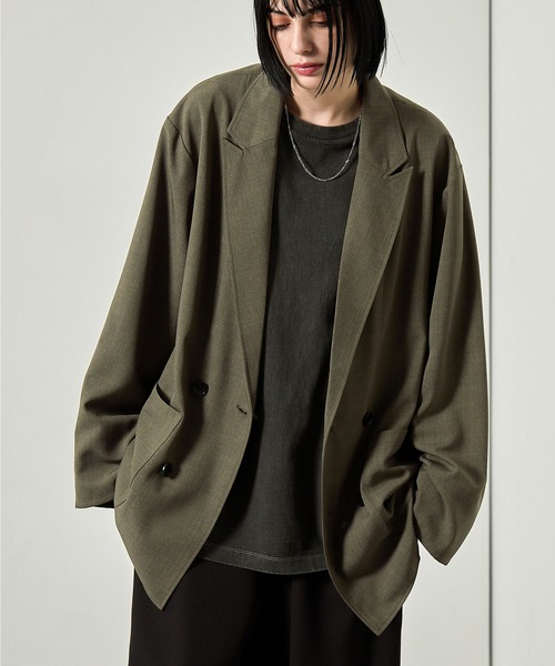 Alfred Alex（アルフレッドアレックス）の「【Alfred Alex】ウールライク ルーズシルエット ダブルテーラードジャケット【セットアップ対応】（テーラードジャケット・メンズ・ブラック系/スミクロ/スモークグレー/グレー・L/M/S）」の4枚目の写真