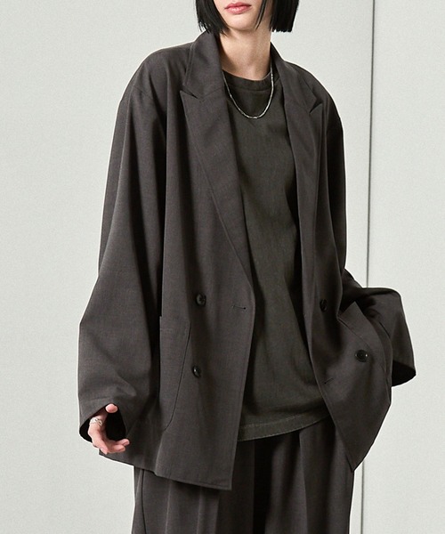 Alfred Alex（アルフレッドアレックス）の「【Alfred Alex】ウールライク ルーズシルエット ダブルテーラードジャケット【セットアップ対応】（テーラードジャケット・メンズ・ブラック系/スミクロ/スモークグレー/グレー・L/M/S）」の3枚目の写真