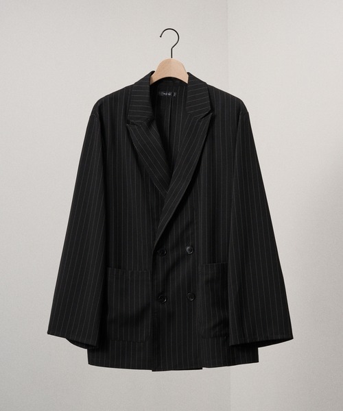 Alfred Alex（アルフレッドアレックス）の「【Alfred Alex】ウールライク ルーズシルエット ダブルテーラードジャケット【セットアップ対応】（テーラードジャケット・メンズ・ブラック系/スミクロ/スモークグレー/グレー・L/M/S）」の12枚目の写真