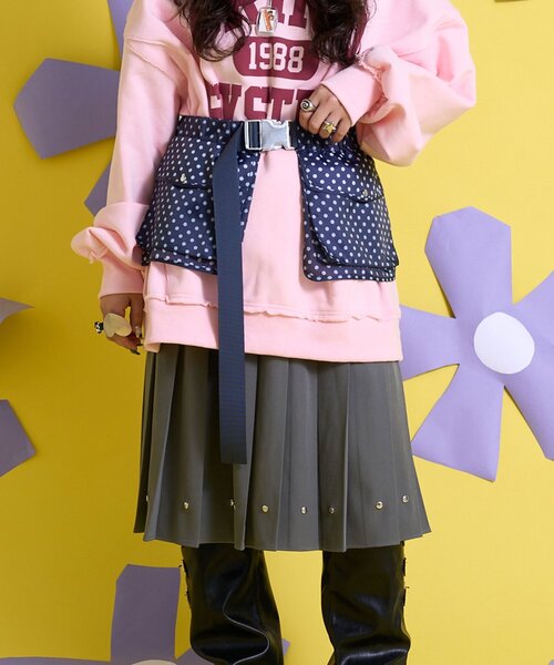 CIAOPANIC（チャオパニック）の「【Me＋Me/ミープラスミー】マルチウェイポケット付プリーツスカート（スカート・レディース・グレー/ブラック・ONE SIZE）」の3枚目の写真