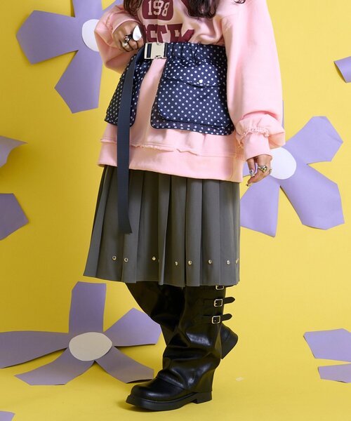 CIAOPANIC（チャオパニック）の「【Me＋Me/ミープラスミー】マルチウェイポケット付プリーツスカート（スカート・レディース・グレー/ブラック・ONE SIZE）」の5枚目の写真