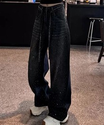 ラインストーンストレートデニムパンツ