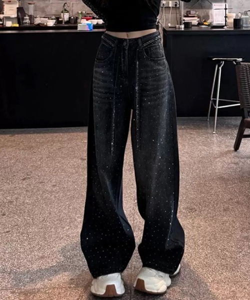 LAC-VERT(ラック・ヴェール)の「ラインストーンストレートデニムパンツ(デニムパンツ・レディース・ブラック/ブルー・MEDIUM/LARGE)」の3枚目の写真