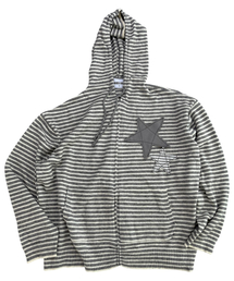 SK8ER ROCK（スケーターロック）の「Double Stars Stripe Knit Hood Zip-Up ((gray))（ニット/セーター）」
