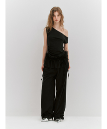 MEENDERI（ミーンデリ）の「RUFFLE SHIRRING WIDE PANTS - BLACK（その他パンツ）」