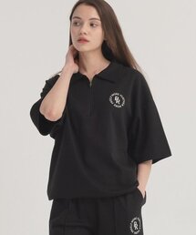 PIANER（ピアネール）の「サークルロゴ半ジップカラーオーバーサイズ半袖 (ブラック)（その他トップス）」