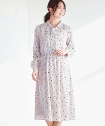 【セレモニー/通勤/おでかけに◎】フラワープリントボウタイワンピース