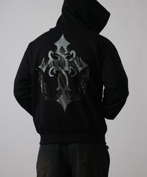 NYLAUS（ナイラス）の「【NYS】2026新作 ラインストーン トライバルクロスデザイン ジップアップパーカー フルジップパーカー（パーカー）」