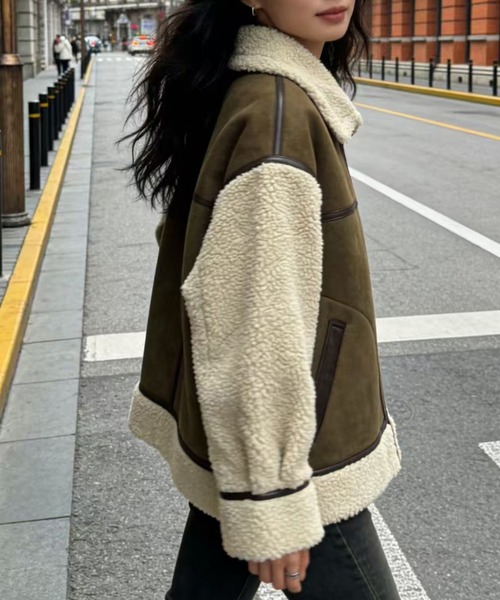GEMEDA(ジェメダ)の「フェイクムートン×ボア 切替ジップブルゾン(その他アウター・レディース・ベージュ/モカ・M)」の5枚目の写真