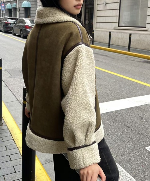 GEMEDA(ジェメダ)の「フェイクムートン×ボア 切替ジップブルゾン(その他アウター・レディース・ベージュ/モカ・M)」の6枚目の写真