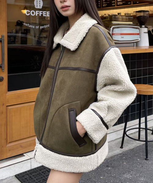 GEMEDA(ジェメダ)の「フェイクムートン×ボア 切替ジップブルゾン(その他アウター・レディース・ベージュ/モカ・M)」の8枚目の写真