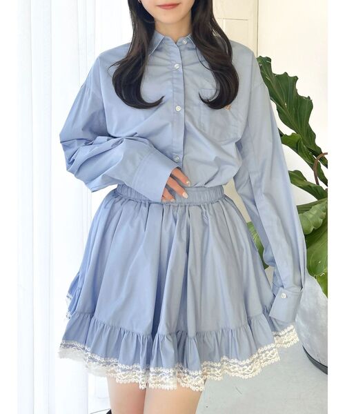 dazzlin（ダズリン）の「バックリボンオーバーシャツ（シャツ/ブラウス・レディース・ミント/ブルー/オフホワイト/ブラウン・FREE）」の4枚目の写真