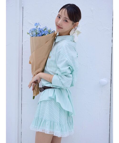 dazzlin（ダズリン）の「バックリボンオーバーシャツ（シャツ/ブラウス・レディース・ミント/ブルー/オフホワイト/ブラウン・FREE）」の19枚目の写真