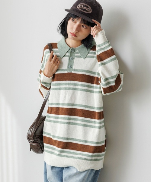 PBLIM（ページボーイリム）の「《UNISEX》プレッピーラガーニット（ニット/セーター・レディース・ブルー/グリーン・FREE）」の3枚目の写真