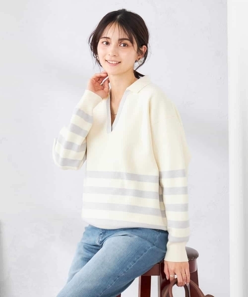 a.v.v(アーヴェヴェ)の「スキッパーボーダーニット(ニット/セーター・レディース・アイボリー/ホワイト・39)」の9枚目の写真