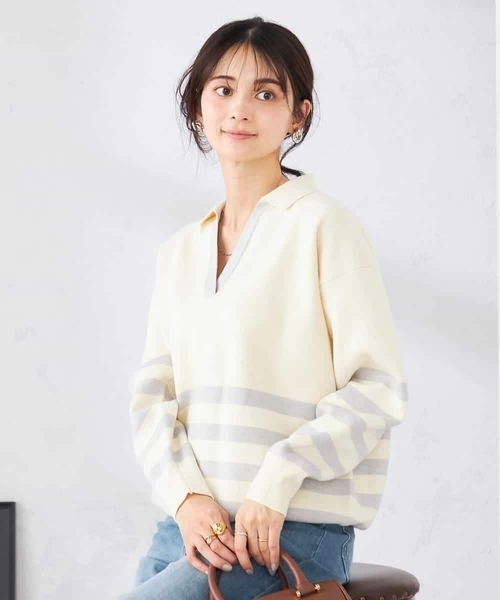 a.v.v(アーヴェヴェ)の「スキッパーボーダーニット(ニット/セーター・レディース・アイボリー/ホワイト・39)」の11枚目の写真