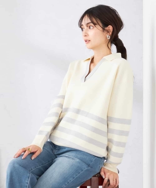 a.v.v(アーヴェヴェ)の「スキッパーボーダーニット(ニット/セーター・レディース・アイボリー/ホワイト・39)」の12枚目の写真