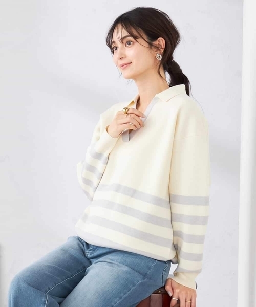 a.v.v(アーヴェヴェ)の「スキッパーボーダーニット(ニット/セーター・レディース・アイボリー/ホワイト・39)」の13枚目の写真