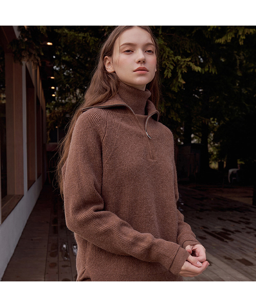 VASCARA(バスカラ)の「Half Zip-Up Knitwear (4colors)(ニット/セーター・レディース・カーキ/ライトベージュ/ブラック/ブラウン・FREE)」の2枚目の写真