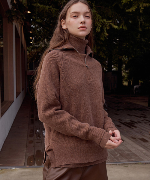 VASCARA(バスカラ)の「Half Zip-Up Knitwear (4colors)(ニット/セーター・レディース・カーキ/ライトベージュ/ブラック/ブラウン・FREE)」の5枚目の写真