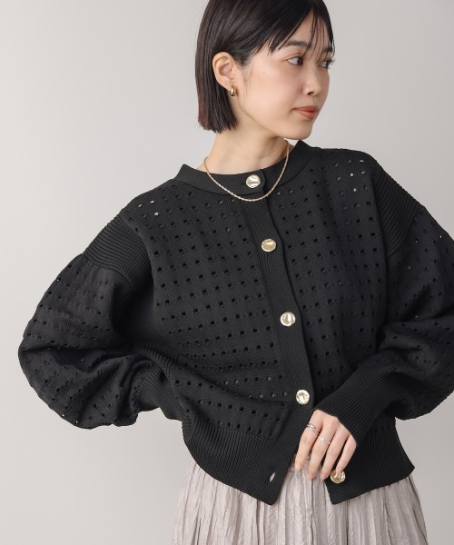 Bou Jeloud(ブージュルード)の「前後2WAY軽量メッシュ編ニットカーディガン(カーディガン/ボレロ・レディース・アイボリー/ブラック/オレンジ・FREE)」の3枚目の写真