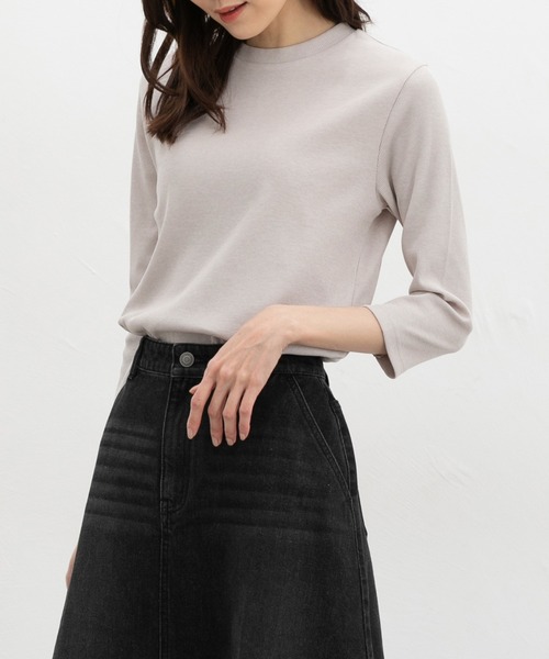 Honeys（ハニーズ）の「【ＵＶカット】７分袖テレコＴシャツ（Tシャツ/カットソー・レディース・ブラック/オフホワイト/ブルー/ライトイエロー/ベージュ/ミント・L/LL/M/S）」の3枚目の写真