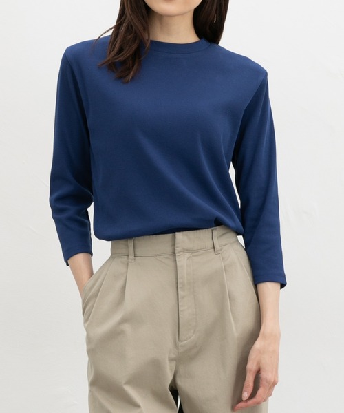 Honeys（ハニーズ）の「【ＵＶカット】７分袖テレコＴシャツ（Tシャツ/カットソー・レディース・ブラック/オフホワイト/ブルー/ライトイエロー/ベージュ/ミント・L/LL/M/S）」の5枚目の写真