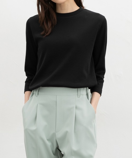 Honeys（ハニーズ）の「【ＵＶカット】７分袖テレコＴシャツ（Tシャツ/カットソー・レディース・ブラック/オフホワイト/ブルー/ライトイエロー/ベージュ/ミント・L/LL/M/S）」の2枚目の写真