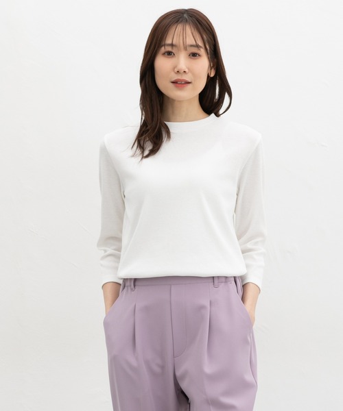 Honeys（ハニーズ）の「【ＵＶカット】７分袖テレコＴシャツ（Tシャツ/カットソー・レディース・ブラック/オフホワイト/ブルー/ライトイエロー/ベージュ/ミント・L/LL/M/S）」の10枚目の写真