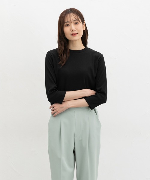 Honeys（ハニーズ）の「【ＵＶカット】７分袖テレコＴシャツ（Tシャツ/カットソー・レディース・ブラック/オフホワイト/ブルー/ライトイエロー/ベージュ/ミント・L/LL/M/S）」の12枚目の写真