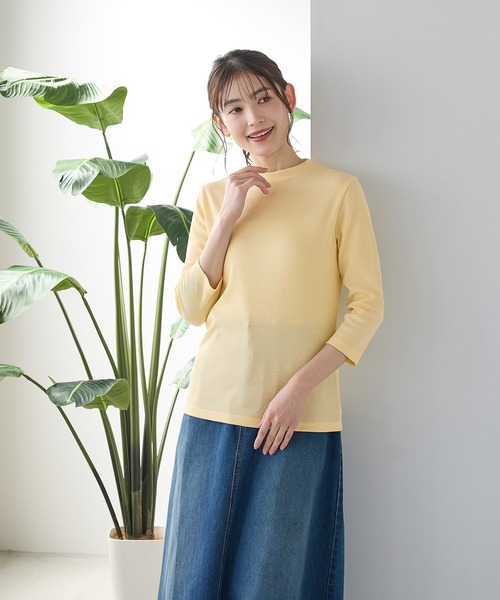 Honeys（ハニーズ）の「【ＵＶカット】７分袖テレコＴシャツ（Tシャツ/カットソー・レディース・ブラック/オフホワイト/ブルー/ライトイエロー/ベージュ/ミント・L/LL/M/S）」の15枚目の写真