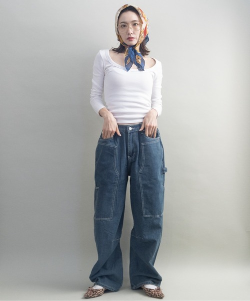 lodie(ロディ)の「ペインター ワイドデニムパンツ(デニムパンツ・レディース・ブルー/ネイビー・FREE)」の11枚目の写真