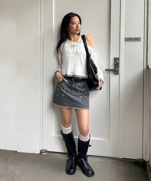 WHO'S WHO gallery（フーズフーギャラリー）の「硫化ツイルアイレットミニスカート（スカート・レディース・ベージュ/カーキ/チャコールグレー・FREE）」の10枚目の写真