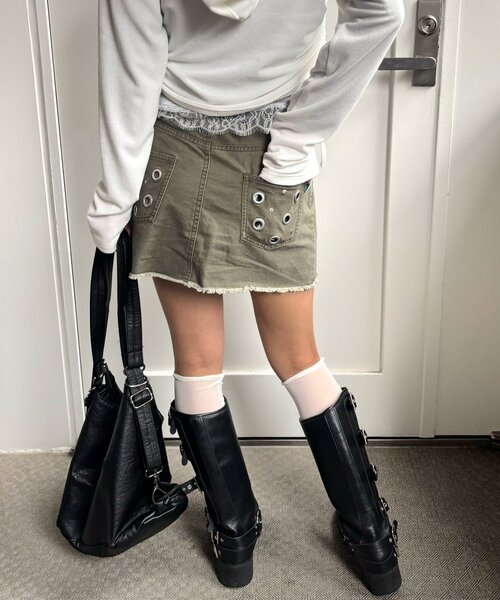 WHO'S WHO gallery（フーズフーギャラリー）の「硫化ツイルアイレットミニスカート（スカート・レディース・ベージュ/カーキ/チャコールグレー・FREE）」の22枚目の写真