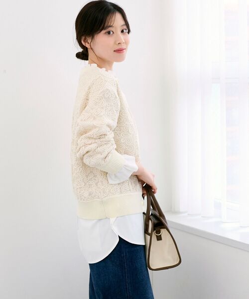 le.coeur blanc(ルクールブラン)の「コード刺しゅうレースカーデ(カーディガン/ボレロ・レディース・アイボリー/ネイビー・38)」の10枚目の写真
