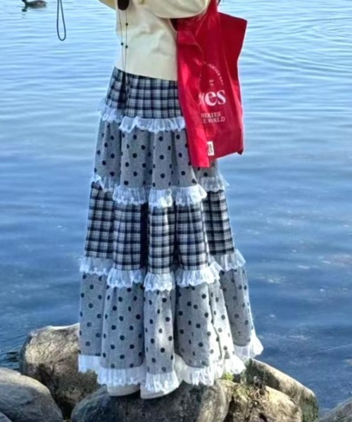 Vipoa（ヴィポア）の「Multi check dot long skirt（スカート・レディース・グレー系その他・FREE）」の13枚目の写真