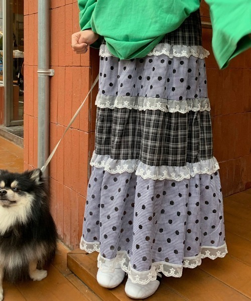Vipoa（ヴィポア）の「Multi check dot long skirt（スカート・レディース・グレー系その他・FREE）」の15枚目の写真