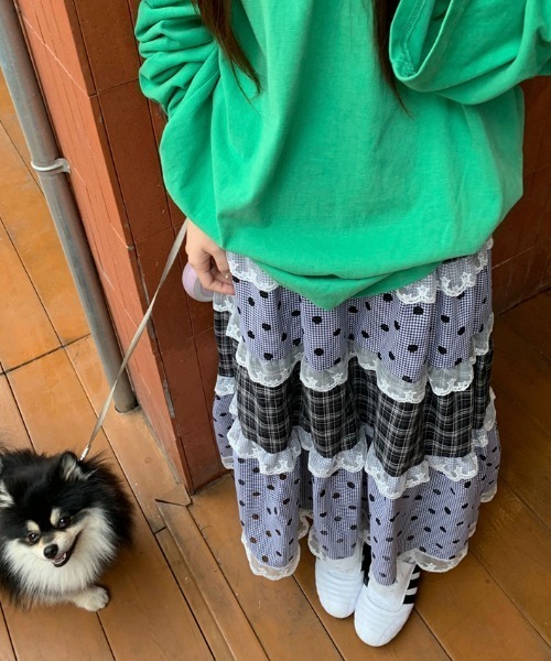 Vipoa（ヴィポア）の「Multi check dot long skirt（スカート・レディース・グレー系その他・FREE）」の18枚目の写真