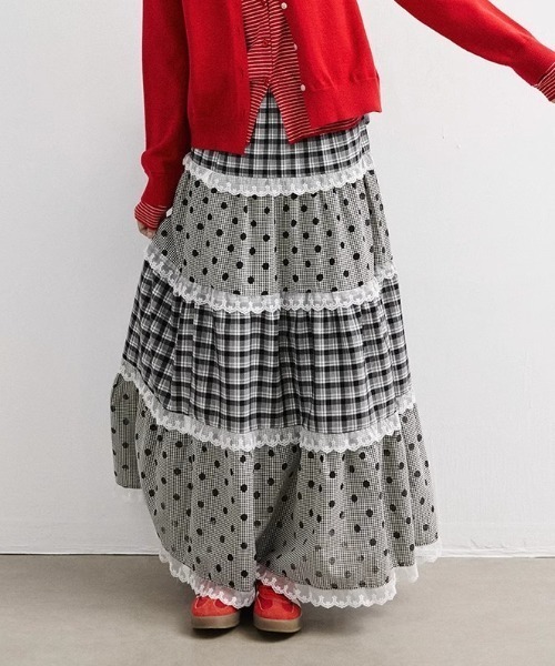 Vipoa（ヴィポア）の「Multi check dot long skirt（スカート・レディース・グレー系その他・FREE）」の7枚目の写真