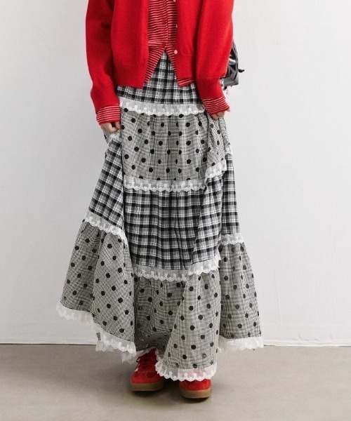 Vipoa（ヴィポア）の「Multi check dot long skirt（スカート・レディース・グレー系その他・FREE）」の8枚目の写真