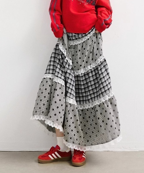 Vipoa（ヴィポア）の「Multi check dot long skirt（スカート・レディース・グレー系その他・FREE）」の10枚目の写真