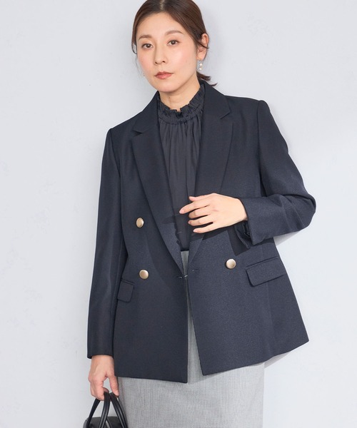 GALLORIA(ギャローリア)の「【洗濯機で洗える】ダブルブレストジャケット(その他アウター・レディース・グレー/ネイビー・L/LL/M/S)」の2枚目の写真