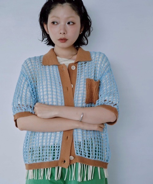 Paradise Picnic（パラダイスピクニック）の「HCAE　カラートリムメッシュニット（カーディガン/ボレロ・レディース・グリーン/ブルー/ブラック・FREE）」の15枚目の写真