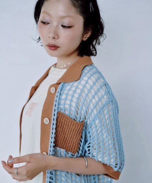 Paradise Picnic（パラダイスピクニック）の「HCAE　カラートリムメッシュニット（カーディガン/ボレロ・レディース・グリーン/ブルー/ブラック・FREE）」の16枚目の写真