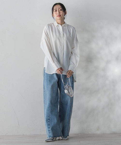 Droite lautreamont（ドロワットロートレアモン）の「ヴィンテージブロードシャツ≪手洗い可能≫（シャツ/ブラウス・レディース・ブルー/オフホワイト/ベージュ・M）」の9枚目の写真