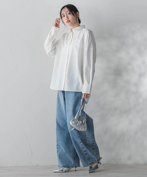 Droite lautreamont（ドロワットロートレアモン）の「ヴィンテージブロードシャツ≪手洗い可能≫（シャツ/ブラウス・レディース・ブルー/オフホワイト/ベージュ・M）」の10枚目の写真