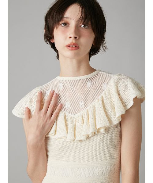 LILY BROWN(リリーブラウン)の「クロシェレーシーニットワンピース(ワンピース・レディース・オフホワイト・F)」の5枚目の写真