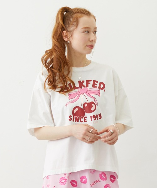 MILKFED.(ミルクフェド)の「CHERRY RIBBON WIDE S/S TEE(Tシャツ/カットソー・レディース・ブラック/ネイビー/ホワイト・M/L)」の2枚目の写真