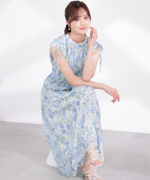 PROPORTION BODY DRESSING(プロポーションボディドレッシング)の「2WAYスリーブ花柄シャーリングワンピース / 1216140400(ワンピース・レディース・ブラック/ピンク/ブルー・SMALL/PSS/P/S/MEDIUM)」の1枚目の写真